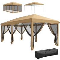 Outsunny Tonnelle Barnum Pliant Pop-up 6 x 3 m moustiquaires amovibles + Sac de Transport Beige Noir(m-12)