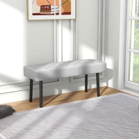 HOMCOM Bancă pentru Capătul Patului Tapițată din Piele Ecologică Matlasată cu Model în Diamant și Picioare din Oțel, 100x35x45cm, Gri(m-6)