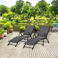 Outsunny Lot de 2 bain de soleil, chaise longue pliante, dossier réglable 7 positions, cadre en aluminium, 64x134x95cm, noir(m-10)