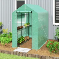 Outsunny Serre de jardin PE étagère 2 niveaux, serre de balcon, bâche renforcée 140 g/m², châssis en acier, 186x120x190cm, vert(m-2)