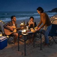 Outsunny 2ft Folding Camping Table, Picnic Table with Mesh Storage Layer, 4 Adjustable Heights and Carrying Handle, Black(m-9)