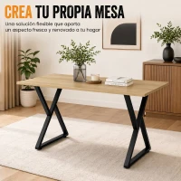 HOMCOM Juego de 2 Patas de Mesa de Acero en Forma de X para Muebles Industriales con Almohadillas Ajustables y Tornillos Negro(m-7)