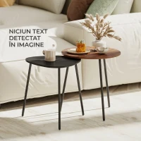 HOMCOM Set 2 Mese de Cafea Suprapozabile cu Cadru din Metal pentru Living și Birou, Nuc și Negru(m-6)