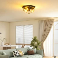 HOMCOM Lustră de Tavan Stil Industrial Geometrică cu 3 Socluri E27 pentru Becuri LED, Negru și Auriu(m-2)