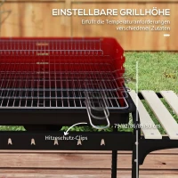 Outsunny Grătar cu cărbune cu grilaj reglabil și 3 rafturi din metal și lemn, 103x47x95 cm, roșu(m-9)