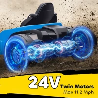 AIYAPLAY 24V Electric Go Kart, Drift Kart with Adjustable Seat, Slow Start, 5-Point Harness, Music, for 6-12 Years, Blue(m-4)