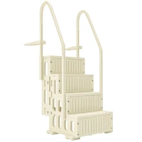 Outsunny Escalier de Piscine en HDPE avec 2 Rampes et 4 Marches pour Piscine Creusée 117-147 cm, 80,8x86x198,5cm, Crème(m-1)