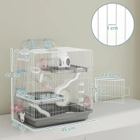 PawHut Cage hamster, cage rongeur à 3 niveaux, roue d'exercice, tunnel, gamelle, niche et rampe d'accès, 45 x 30 x 45 cm, gris(m-3)
