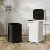 HOMCOM Bidone per Immondizia da 13L con Sensore e Spazio per Deodoranti, in Acciaio e PP, 24x24x41 cm, Bianco e Nero(m-3)