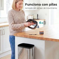 HOMCOM Cubo de Basura Inteligente 50L con Sensor Infrarrojo para Apertura Automática de Acero Inoxidable 33x25x84 cm Plata(m-5)
