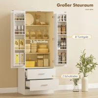 HOMCOM 159 cm Küchenschrank, verstellbare Regale, 2 Schublade, für Küche, Esszimmer, Spanplatte, MDF, Weiß(m-4)