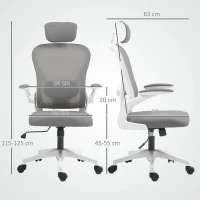 HOMCOM Executive Office Chair, Ergonomic Mesh High Back Desk Chair with Flip-up Armrest, Rotatable Headrest, Adjustable Lumbar Support for Home Study, Grey(m-3)