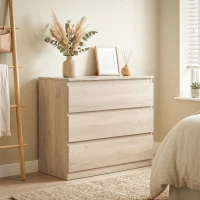 HOMCOM 3-Drawer Storage Organiser Unit, Chest of Drawers for Bedroom, Living Room, 80 x 39 x 73cm, Oak(m-2)