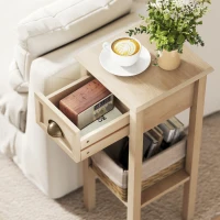 HOMCOM Mesa Auxiliar Rústica Mesa Auxiliar para Sofá con Cajón y Estante para Salón Dormitorio 30x30x75 cm Madera Natural(m-9)