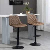 HOMCOM Juego de 2 Taburetes de Cocina Taburetes Altos con Altura Ajustable Asiento Giratorio 46,5x51x86-106 cm Marrón(m-10)