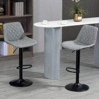 HOMCOM Juego de 2 Taburetes de Bar Giratorios Altura Ajustable 86-106 cm Tapizada en Cuero Sintético Respaldo y Reposapiés Gris(m-10)