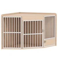 PawHut Cage d'angle pour chien, table d'appoint, avec porte rotative, pour petits et moyens chiens 113 x 80 x 64 cm, chêne(m-1)