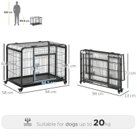 PawHut Tarc pentru caini pliabil, ușă dublă cu blocare 4 roți cu frână și fund detașabil, 109.5x71x78cm, Negru(m-3)