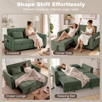 HOMCOM 2 Seater Sofa Bed, 4-in-1 L-Shaped Convertible Pull-Out Sleeper Sofa with Adjustable Backrest Side Pockets, Dark Green(m-4)