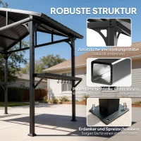 Outsunny Grillpavillon 2,52 x 1,56 m, Wasserdicht Grill Pavillon mit Satteldach Seitenablage Haken Stahlrahmen Schwarz(m-6)