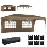 Outsunny Tenda Dobrável 6x3 m Pop-up com 4 Laterais Amovíveis Tenda de Jardim com Faixas Refletoras Altura Ajustável UPF50+ Bege(m-11)