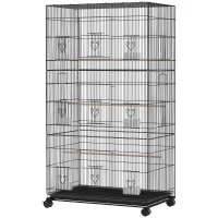 PawHut Colivie Mare pentru Păsări cu Roți 6 Hrănitoare Tavă Detașabilă Uși Multiple 3 Bârne 77x46,5x141 cm Negru(m-8)