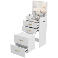 HOMCOM Coiffeuse avec miroir et tabouret 3 en 1, 3 tiroirs et plateau en verre visible, coussin rembourré, 48 x 40 x 90 cm, blanc(m-11)