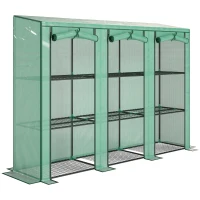 Outsunny Invernadero de Exterior de 3 Niveles con Puerta Enrollable con Cremallera 9 Estantes Cubierta de PE 215x46x151cm Verde(m-1)