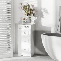 HOMCOM Armario de Almacenamiento Cajonera Blanca Cómoda con 3 Cajones para Cocina Comedor Salón Dormitorio 29,8x29,8x68,5 cm(m-10)