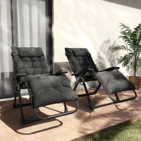 Outsunny 2 Piece Reclining Zero Gravity Sun Loungers with Cushions, Black(m-10)