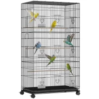 PawHut Großer Vogelkäfig mit Rollen 6 Futterschalen herausziehbare Schale Mehrere Türen 3 Sitzstangen 77x46,5x141 cm Schwarz(m-8)