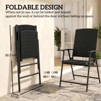 Outsunny Set of Two Folding Rattan Seat Chairs - Black(m-6)