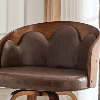 Lot de 2 tabourets de bar, dossier floral en bois courbé avec accoudoirs, 46,50x41,50x89,00 cm, Marron(m-4)