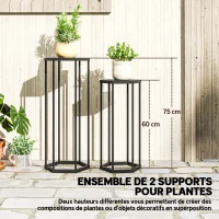 Outsunny Lot de 2 supports pour plantes, tabouret à fleurs hexagonal en métal, intérieur et extérieur, noir(m-4)