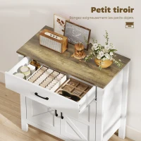HOMCOM Buffet salon, meuble de rangement avec 2 portes de grange, tiroir et étagère réglable, 77x39,3x81,5cm, blanc et marron(m-4)