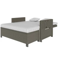 Outsunny Rattan Day Bed, with Footstool - Light Grey(m-11)
