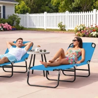 Outsunny Garden Sun Lounger, with Five-Position Back - Sky Blue(m-10)