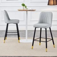 Lot de 2 tabourets de bar, design moderne, repose-pieds et renfort croisé, 42x45x100 cm, Gris clair(m-5)