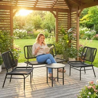 Outsunny Set Mobilier Grădină Ratan 4 Piese, Canapea pentru Exterior cu Măsuță Metalică, Negru(m-9)