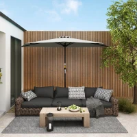 Outsunny Ombrellone da Parete Mezzaluna Salvaspazio con Apertura a Manovella, 2.7x2.4 m, Grigio Chiaro(m-2)
