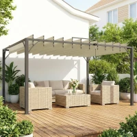 Outsunny Pérgola 390x2 para Jardim com Desenho de Lâminas Superiores Giratórias até 135° Proteção UV 50+ para Pátio Terraço Creme(m-8)