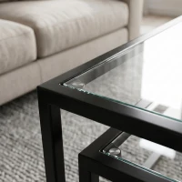 HOMCOM 2-delige set salontafels, glazen tafels, met poedergecoat staal, zwart + transparant(m-11)