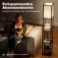 HOMCOM vloerlamp verlichting E27 tot 40 W met 3 planken voor woon-/slaapkamer hout(m-6)
