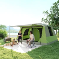 Outsunny Tente de camping avec porche pour 4 personnes légère portable, facile à Installer, sac de transport et crochet, vert(m-10)