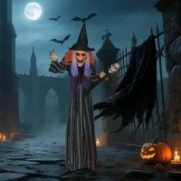 Outsunny 160 cm Halloween Decoratie Halloween Heks met LED-Lichten, Geluidfunctie Verstelbare Armen, Lichaam(m-9)