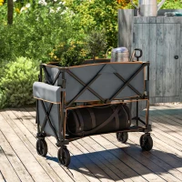 Outsunny Double Decker Folding Festival Trolley on Wheels, 200KG & 350L Capacity Collapsible Wagon Festival Trolley Cart with 134cm Extended for Camping Sports Shopping Garden and Beach, Grey(m-10)