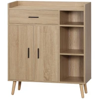 HOMCOM Aparador Moderno com 2 Portas 1 Gaveta e 3 Prateleiras Abertas Aparador Auxiliar de Armazenamento 80x30x96,5cm Madeira(m-12)