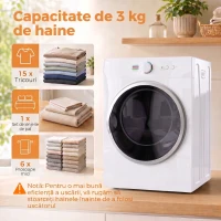 HOMCOM Mini Uscător de Rufe Portabil 3 kg, 1020W, Încălzire PTC, Timer, Alb(m-5)