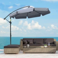 Outsunny Ombrellone da Giardino 2.7x2.7 m a Braccio in Metallo con Tettuccio in Poliestere Regolabile e Apertura a Manovella, Grigio(m-10)