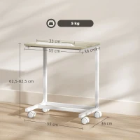 HOMCOM Tavolino da Lavoro Regolabile con Piano Inclinabile e 4 Ruote, in Legno e Metallo, 55x36x62.5-82.5 cm, Bianco e Rovere(m-3)